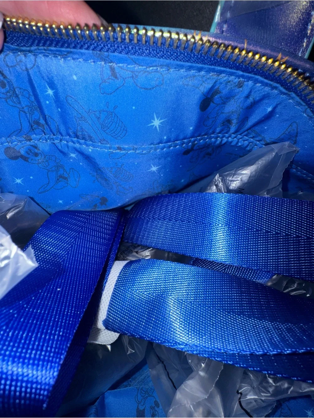 Loungefly Blue Velvet Sorcerer Mickey Tote with Gold Embroidery